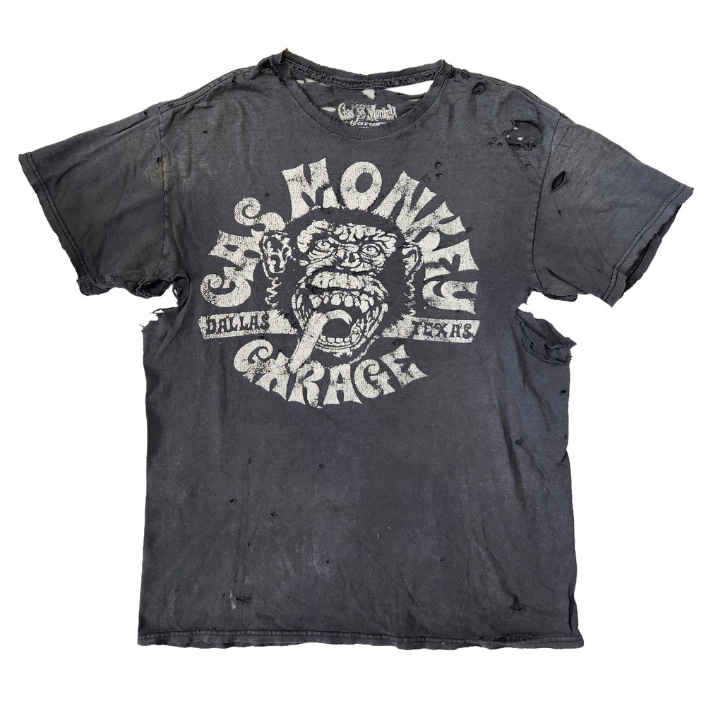 VTG Gas Monkey Garage Thrashed Distressed Gradient Sun Faded Worn WIP Paper Thin